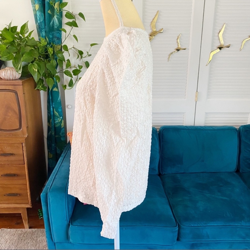 💐 LOFT FLORAL LACE PLEATED PUFF LONG SLEEVE TOP - Picture 4 of 9
